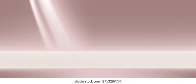 Podio de fondo con luz, sombra en la pared rosa con espacio para el producto presente, Exhibición de la habitación del estudio para el otoño, temporada de otoño, concepto vacío del soporte de exhibición de la joyería 3D para el Anuncio de Web en primavera, verano

