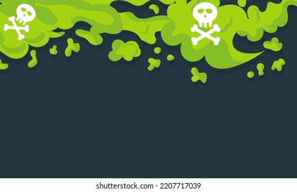 Background poisonous green gas. Toxic and polluted clouds. Dangerous dust with a skull and thick radiation fog. Death vapor and death smoke vector illustration concept or mist dust industrial 