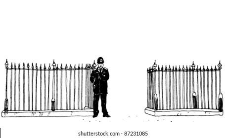 Background With a Policeman Hand Drawn