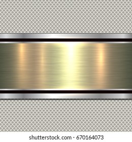 Background, polished metal texture over seamless pattern, vector.