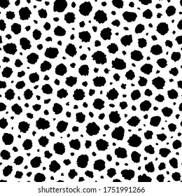 Background Polka Dot. Dalmation Or Leopard Print. Seamless Pattern Dot. Random Dots. Animal Skin. Scattering Dots For Design Fabric, Wallpaper, Prints. Scattered Polkadots. Irregular Circles. Vector