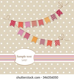  Background with polka dots and garland with flags.