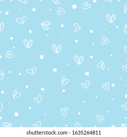 background with polka dots and hearts on blue background.hand drawn heart.