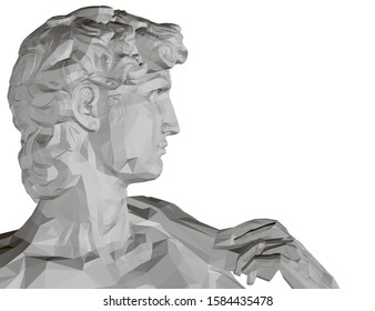 Background with a polygonal statue of David. Side view. Isolated on white background statue of the head of David. 3D. Vector illustration