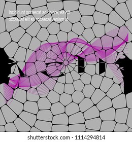 Background polygonal stones, cracks, dark gray color. Wave of violet. Abstraction.