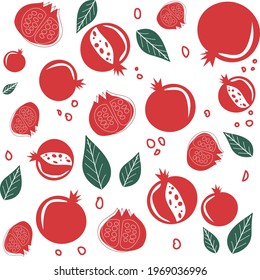 background of pomegranates on white