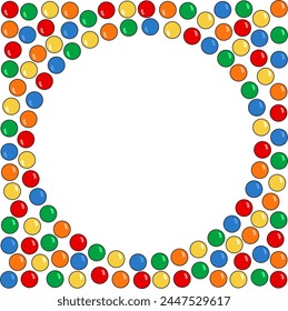 Background with pool colorful balls. Circle frame. Empty space.