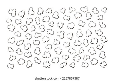 Background with popcorn. Hand drawn pop corn for cinema. Vector illustration in doodle style on white background.