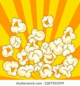 Background with popcorn. Image of snack food in cartoon style.