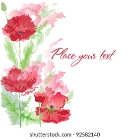 Background with  poppies in watercolor effect