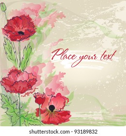Background with  poppies in watercolor effect