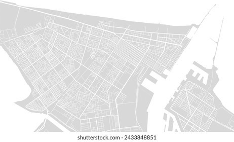 Background Port Said map, Egypt, white and light grey city poster. Vector map with roads and water. Widescreen proportion, digital flat design roadmap.