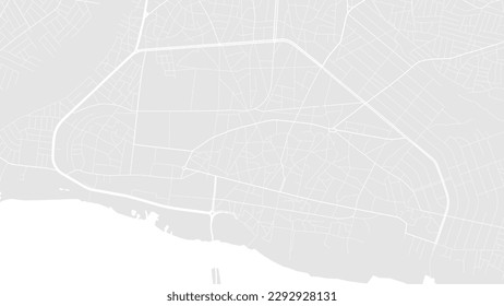 Background Porto-Novo map, Benin, white and light grey city poster. Vector map with roads and water. Widescreen proportion, digital flat design roadmap.