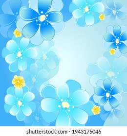 Background for a postcard with beautiful watercolor pale blue flowers. Vector