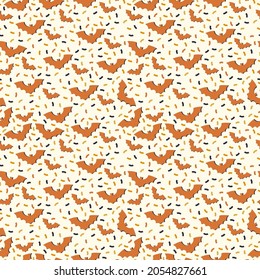 The background is a postcard for a Halloween party with bats. Cute orange animal silhouettes for carnival pattern. Background for children's textile doodle. Vector illustration