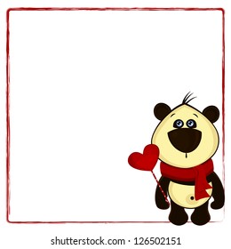 background for postcard with panda and heart