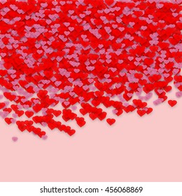 Background for a postcard with red and pink hearts. Vector illustration. Happy Valentines day.