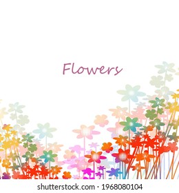 The background is a postcard with small and multicolored flowers. Vector illustration