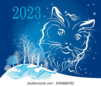 Hintergrundpostkarte mit dem Symbol von 2023 auf dem Ostkalender - Katze 