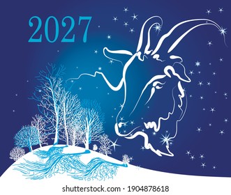 background postcard with the symbol of 2027 on the eastern calendar - goat 