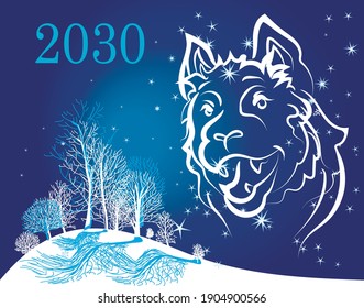 postal de fondo con el símbolo de 2030 en el calendario oriental - perro 