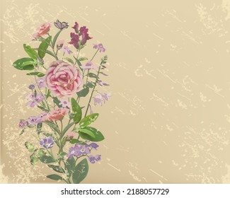 Background for postcard vintage with flowers. Vector illustration.