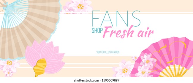 Background for postcards, banner store fans. Handmade workshop. Oriental traditional attributes. Isolated vector.