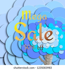 Background for postcards, signs, advertisements. A tree of circles in the style of papers cut. Vector.