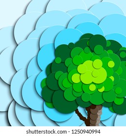 Background for postcards, signs, advertisements. A tree of circles in the style of papers cut. Vector.
