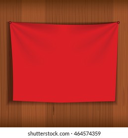 Background for poster mockup with realistic fabric curtain hang on wood wall. Unique and creative background idea for your design.