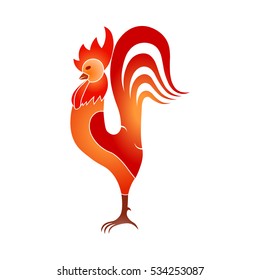 background poster  stylish cock, red. Rooster. Abstract rooster logo, cock icon. Red rooster. Vector illustration of rooster, design element for new year 2017 greeting cards.