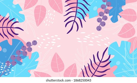 Antecedentes para afiches, carteles, tarjetas de felicitación y afiches - ilustración vectorial en un sencillo estilo plano con espacio para texto - fondo con hojas y plantas.Plantilla para cubierta de diseño, pancarta, afiche