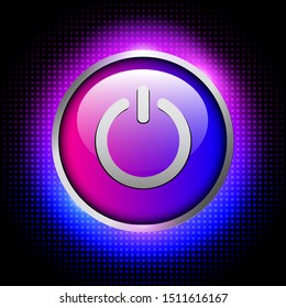 Background with power button, 3D glowing purple blue neon, vector illustration.