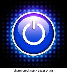 Background With Power Button, 3D Glowing Blue Neon, Vector Illustration.