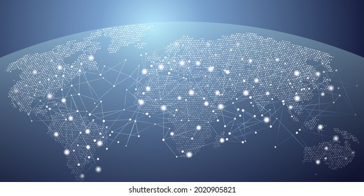 Background for a presentation on technology. Network technologies. Abstract vector illustration of cellular network connections against the background of the continents of the planet Earth.