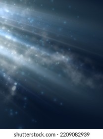 Antecedentes para la presentación con humo iluminado por focos. Ilustración vectorial.