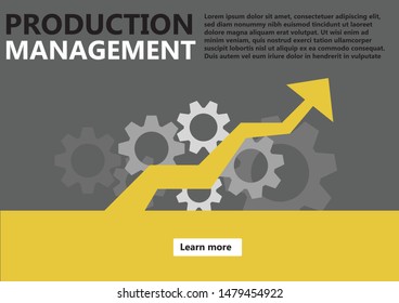 Background presentation website of Production Management Infographics.  Continuous improvement concept of The arrow symbol flies forward and the gears to drive for business. 