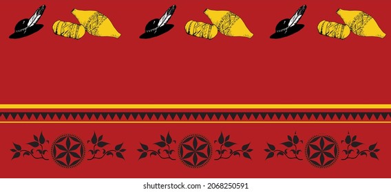 
A background presenting highlander folklore, characteristic elements of Polish design, and a highlander hat and typical sheep's cheese produced in Podhale - oscypek. Vector illustration. svg