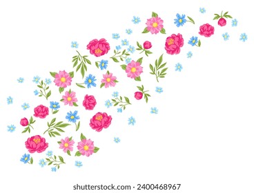 Background with pretty flowers. Beautiful decorative natural plants and leaves.