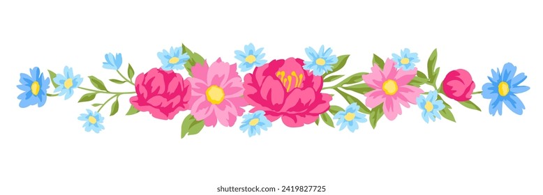 Background with pretty flowers. Beautiful decorative natural plants and leaves.