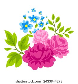 Background with pretty flowers. Beautiful decorative natural plants and leaves.