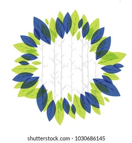 background print with colored blue and green leaves