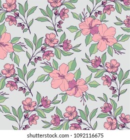 Background Print Pink Flowers Stock Vector (Royalty Free) 1092116675