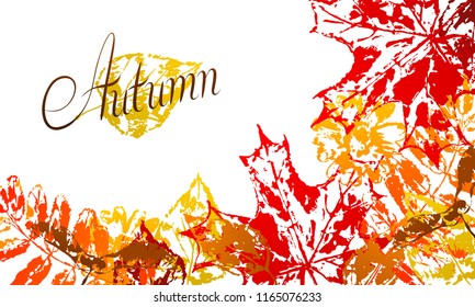 Background with printed leaves. Art illustration of autumn foliage.