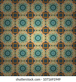 Background for printing brochure, poster, textile design, fabric, card. Vector seamless creative pattern with hand draw geometric composition in modern abstract style in beige, blue and brown colors.