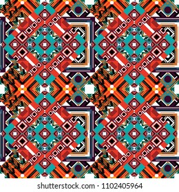 Background for printing brochure, poster, textile design, fabric, card. Vector seamless creative pattern with hand draw geometric composition in modern abstract style in black, white and red colors.