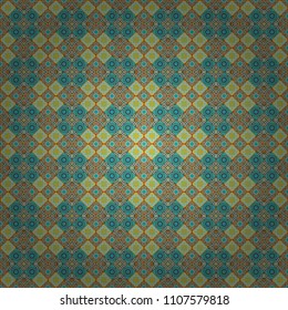 Background for printing brochure, poster, textile design, fabric, card. Vector seamless creative pattern with hand draw geometric composition in modern abstract style in orange, green and blue colors.