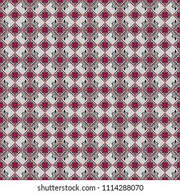 Background for printing brochure, poster, textile design, fabric, card. Vector seamless creative pattern with hand draw geometric composition in modern abstract style in red, beige and gray colors.