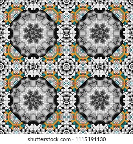Background for printing brochure, poster, textile design, fabric, card. Vector seamless creative pattern with hand draw geometric composition in modern abstract style in brown, gray and black colors.