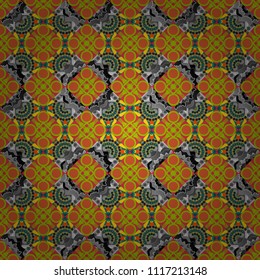Background for printing brochure, poster, textile design, fabric, card. Vector seamless creative pattern with hand draw geometric composition in modern abstract style in gray, blue and orange colors.